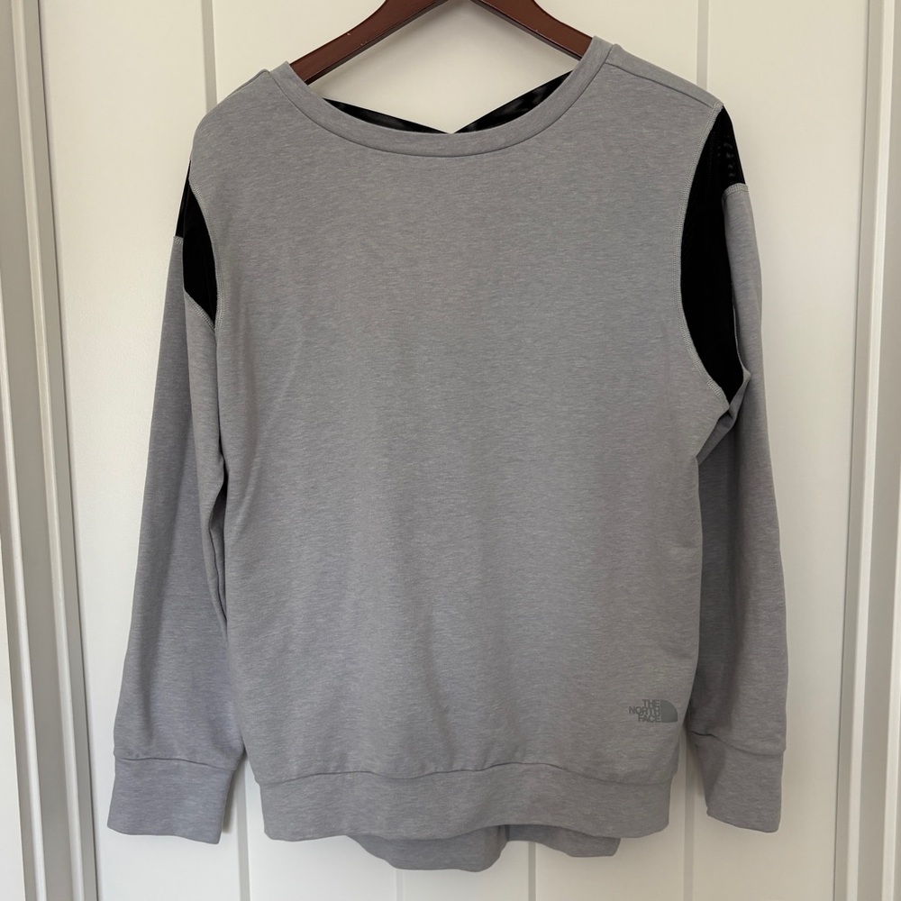 The North Face Gray with Black mesh crisscross back sweatshirt Large